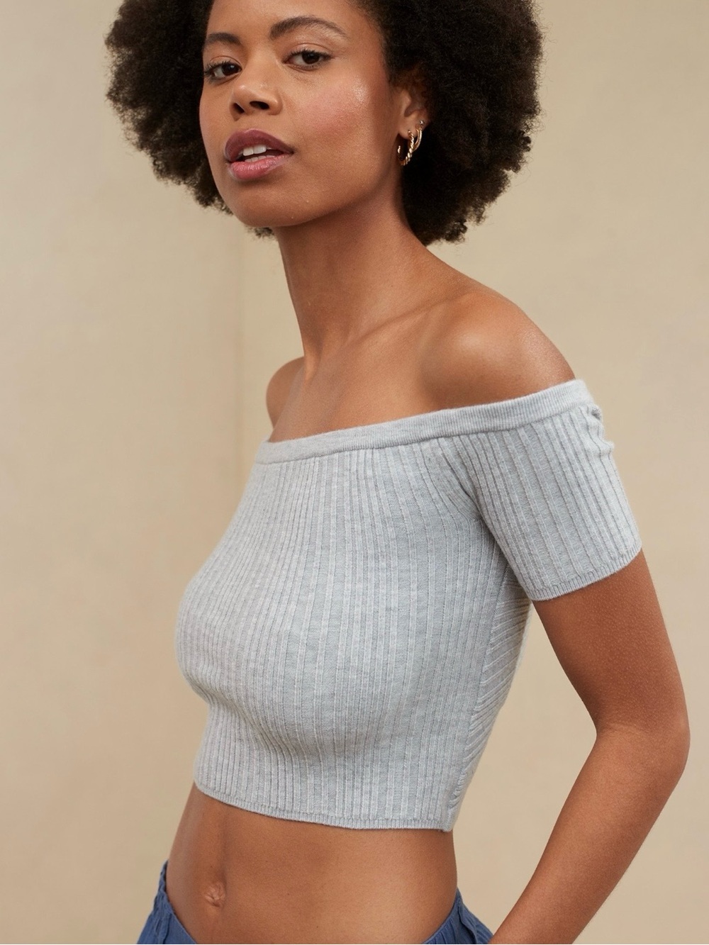 Aerie Womens Size Large Tan Reversible Crop Ribbed Top NWT